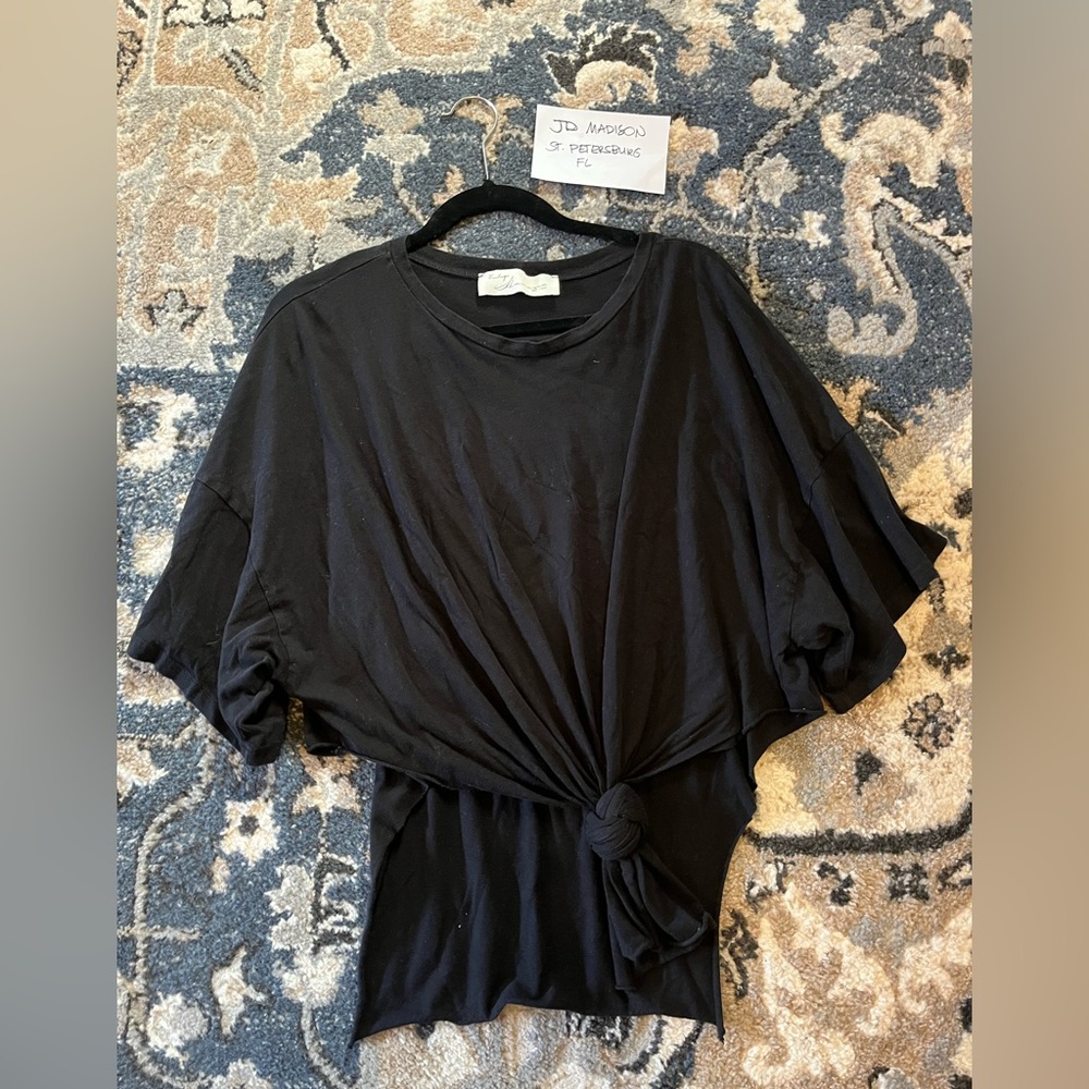 Vintage Havana Oversized Black Tunic Top Front Knot